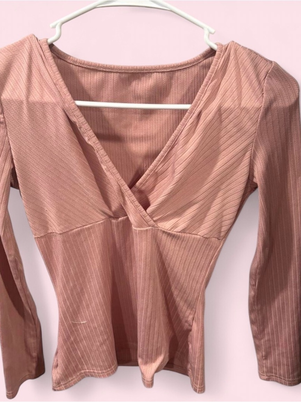SHEIN Ribbed Surplice Top in Dusty Pink